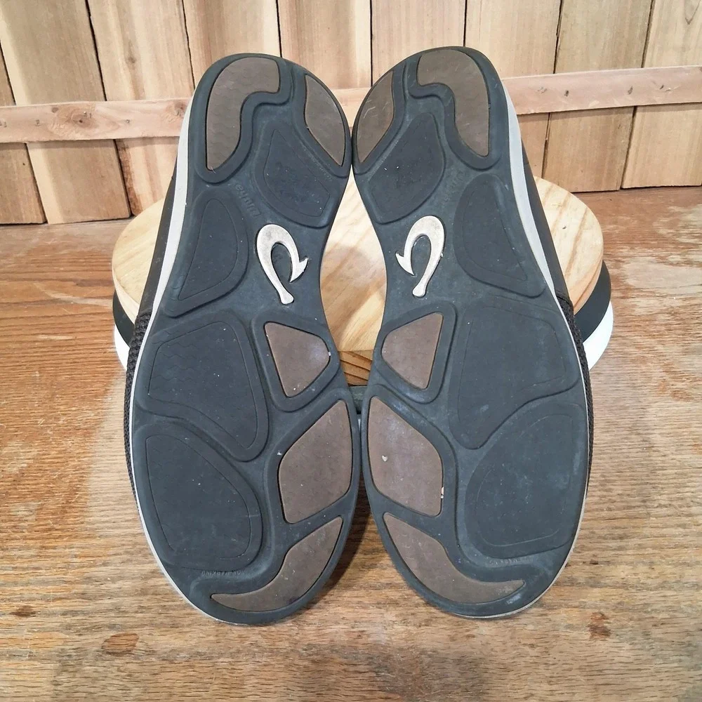 OluKai Makia Ulana Shoes Mens Size 8.5 Brown‎ Leather Knit Casual Sneakers